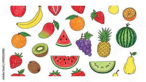 Colorful Fruit Medley: A vibrant collection of fresh, assorted fruits bursting with color and flavor, offering a delightful visual feast.