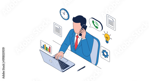 Man Working on Laptop with Headset 1.