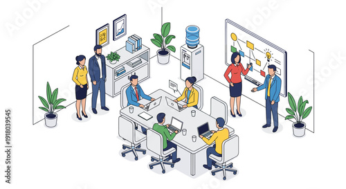 Office Team Collaboration Meeting Scene Illustration.