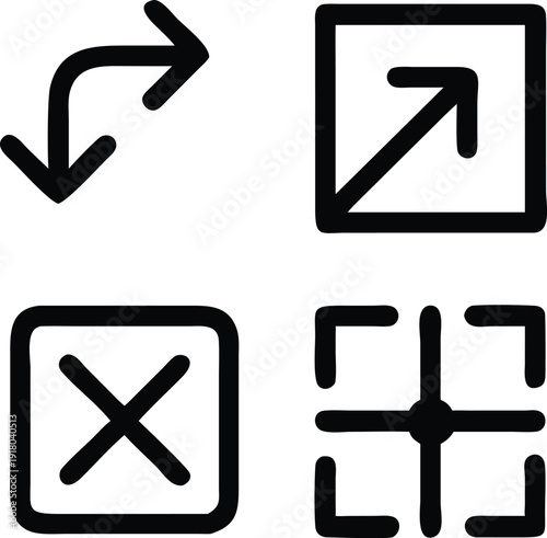 Collection of four icons for user interface actions