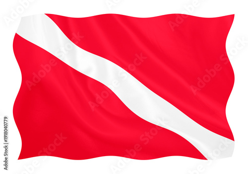 Obraz na płótnie Digital composite  Diver under flag as used by scuba divers to indicate that a diver is at that moment diving in the vicinity