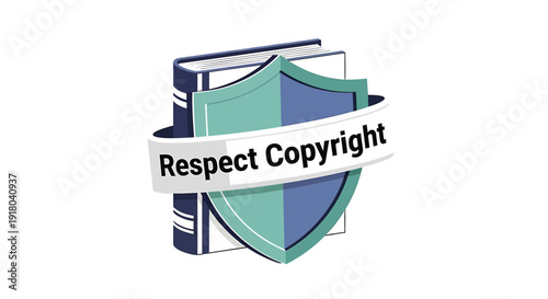 Copyright protection icon with shield and book, isolated on transparent background.