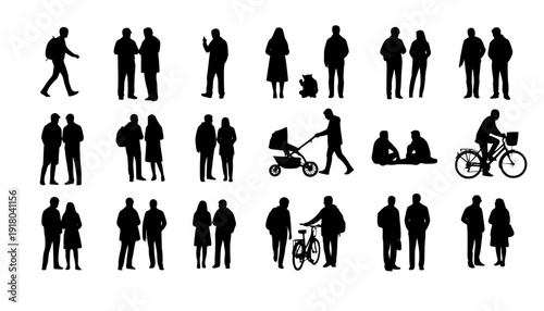 Silhouettes of people for digital model of architecture and urbanism Vector illustration
