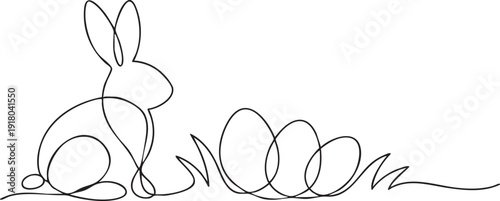 Wallpaper Mural Line art Easter bunny with eggs minimalist vector illustration Torontodigital.ca