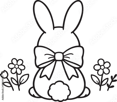 Wallpaper Mural Cute Easter bunny with bow line art vector illustration Torontodigital.ca