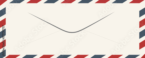 Airmail Envelope frame images with strips. International vintage letter border. Retro air mail postcard with blue and red stripes. Empty classic postal frame. Vector illustration.modern