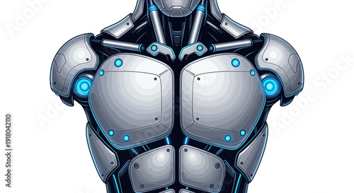 Futuristic Robot Torso with Glowing Blue Accents and Metallic Armor Plating.