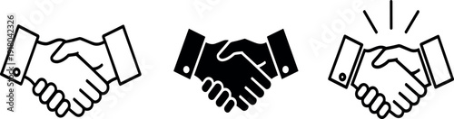 Handshake Icon Set with Partnership Agreement and Business Deal Symbols