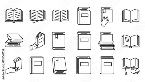 Vector Icon Sheet featuring Books and Documents in Various Views and Orientations