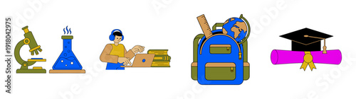 Flat Vector Education and Science Element Kit for Academic Learning and Research Discovery Theme