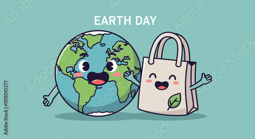 Cartoon Earth and Shopping Bag Characters.