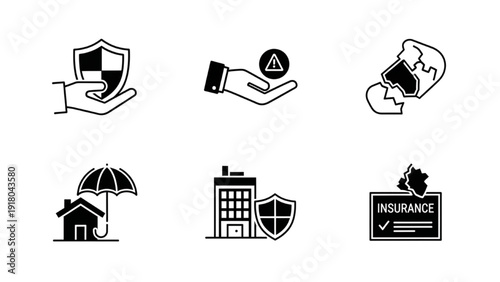 Vector Icon Sheet Illustrating Insurance Concepts and Protection Services