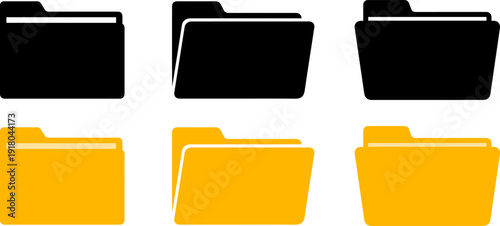 Set of modern folder icons in black and yellow