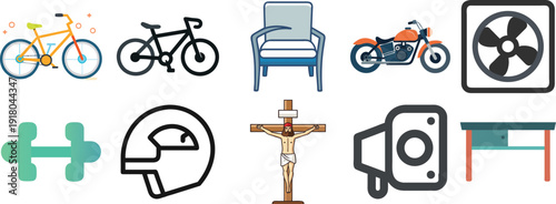 Collection of various household and transportation icons