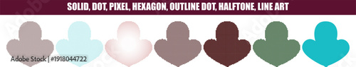 Leaf Shapes Collection in Various Colors and Styles on  solid, dot, pixel, hexagon, outline dot, halftone, and lines effects