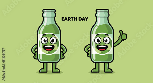 Cartoon Green Glass Bottles with Faces.
