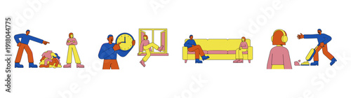 Flat Vector Relational Conflict and Household Tension Illustration Set for Domestic Counseling and Behavioral Psychology