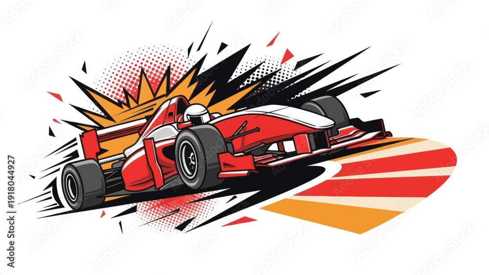 Fototapeta premium Racing formula one car illustration with dynamic design elements on white