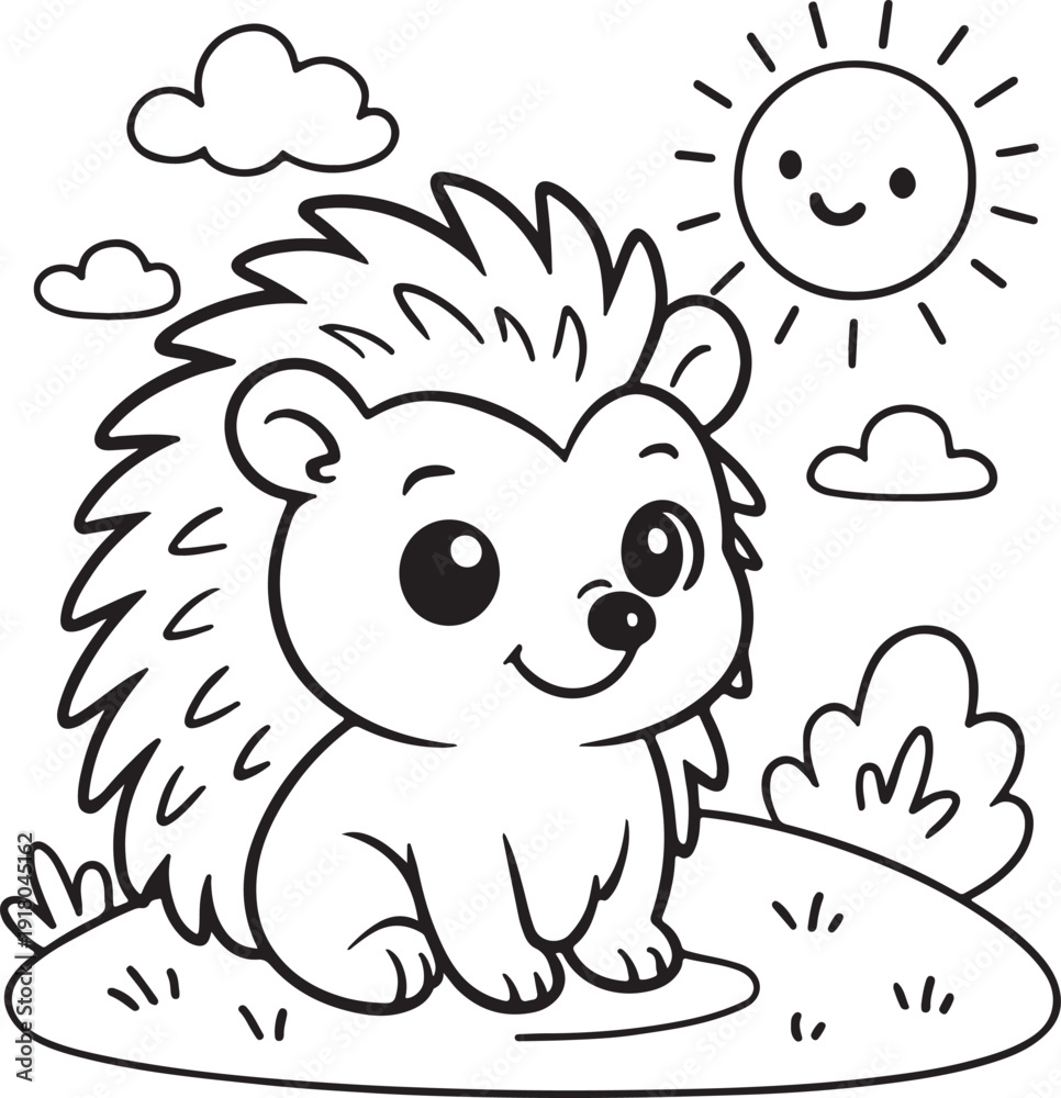 Fototapeta premium Cute hedgehog line art vector for kids design