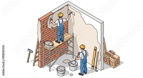 Construction Workers Painting Interior Walls.