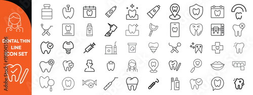 Dental thin line icons set. Tooth icon. Dentist, Dental, Tooth editable stroke icons collection. Vector illustration