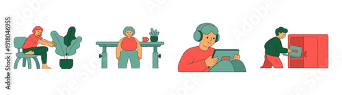 Flat Vector Remote Work and Daily Life Character Element Kit for Modern Lifestyle Blog Graphics