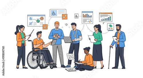 Diverse team collaborating on accessible digital project with inclusive design