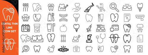 Dental thin line icons set. Tooth icon. Dentist, Dental, Tooth editable stroke icons collection. Vector illustration