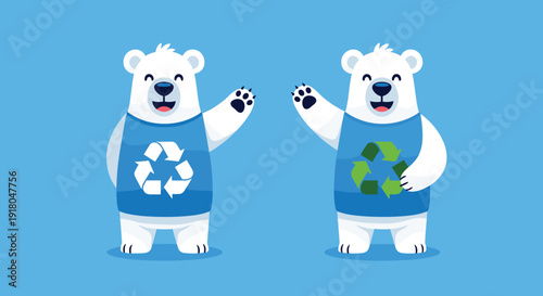 Two Cartoon Polar Bears Wearing Blue Tshirts.