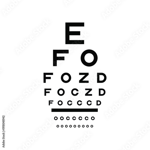 Classic snellen eye chart for visual acuity testing displayed in black and white