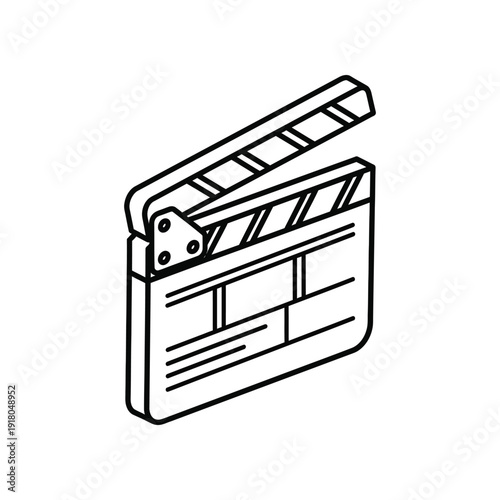 Isometric view of a classic film clapperboard used in movie production