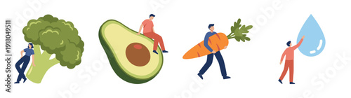 Flat Vector Healthy Lifestyle Character Element Kit for Nutrition and Wellness Promotion