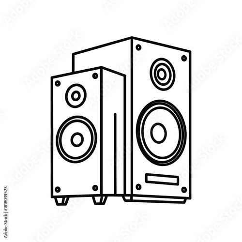 Two black stereo speakers with circular drivers and a subwoofer compartment