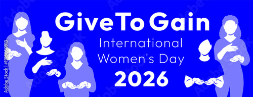 Give to Gain campaign pose. International Women's Day 2026. Diverse women demonstrate open palms giving gesture, with hand on their hearts to show generosity, collaboration and support for all women