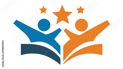 Joyful abstract people reaching for stars, symbolizing success, achievement, education, community support, and partnership illustration