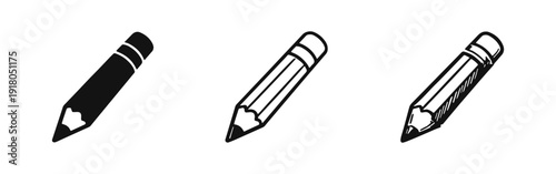 Drawing Pencil Icons Collection in Solid, Outline, and Sketch Styles for School and Art