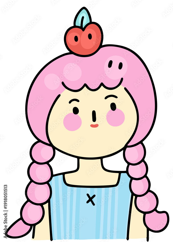 Fototapeta premium Kawaii Cute Girl Character Cartoon Illustration for Kids Mascot and Sticker Design
