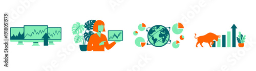 Flat Vector Financial Analysis and Market Growth Graphic Set for Modern Trading Platforms
