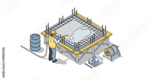 Construction Worker Pouring Concrete into Foundation.