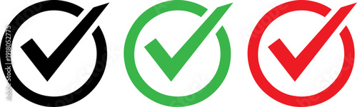 Three checkmark icons in black, green, and red