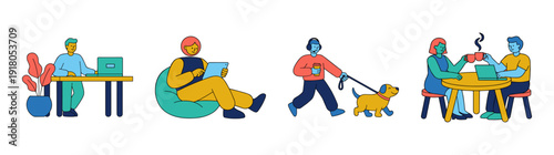 Flat Vector Remote Work and Lifestyle Character Element Kit for Modern Freelance Business Concepts