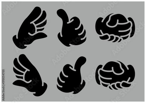 手のシルエットアイコンセット｜ハンドサイン風ジェスチャーデザインベクター