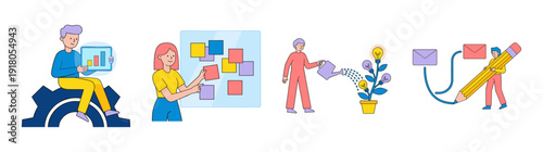 Flat Vector Business Growth and Creative Workflow Element Kit for Corporate Strategy Presentations