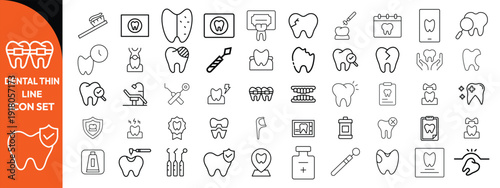 Dental thin line icons set. Tooth icon. Dentist, Dental, Tooth editable stroke icons collection.  Dental thin big icon set . Vector illustration
