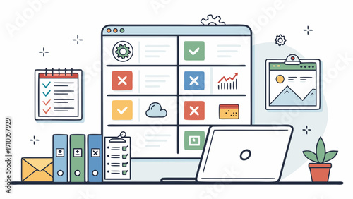 Modern workspace with laptop and checklist on desk for productivity