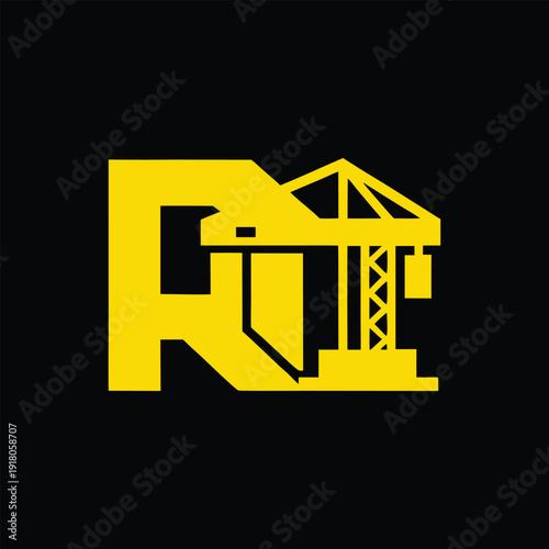  Yellow Construction Crane Logo Design with Bold Letter R.