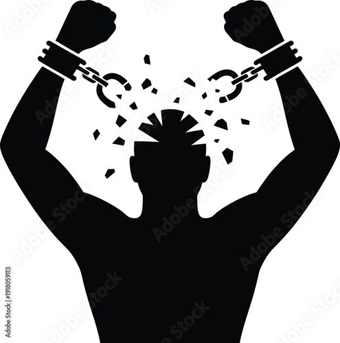 Man breaks free from shackles in powerful silhouette