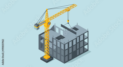 Crane Lifting Module onto Modern Building.