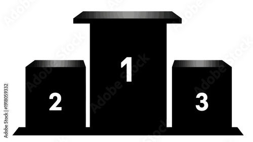 A podium illustration for winner, second, and third place. The podium has white numbers