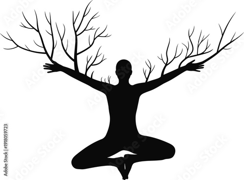 Serene yoga pose with tree branches for nature connection